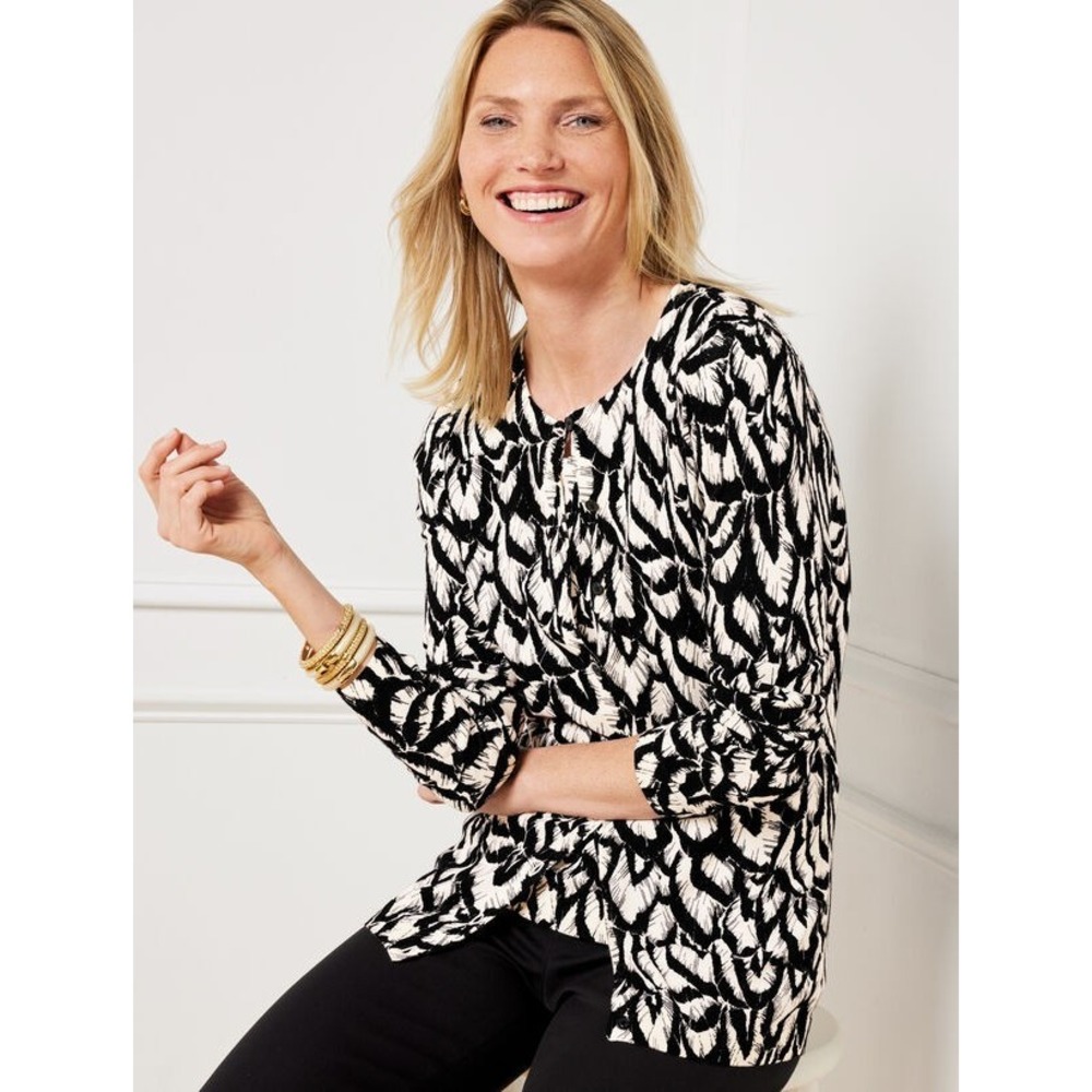 NWT Talbots‎ Womens XL Charming Cardigan Gathered Feathers Print Button
